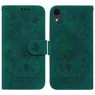 For iPhone XR Butterfly Rose Embossed Leather Phone Case(Green)