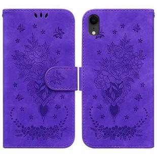 For iPhone XR Butterfly Rose Embossed Leather Phone Case(Purple)