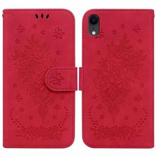 For iPhone XR Butterfly Rose Embossed Leather Phone Case(Red)