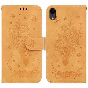 For iPhone XR Butterfly Rose Embossed Leather Phone Case(Yellow)