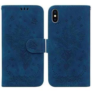 For iPhone XS Max Butterfly Rose Embossed Leather Phone Case(Blue)