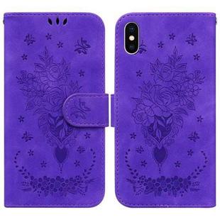 For iPhone XS Max Butterfly Rose Embossed Leather Phone Case(Purple)
