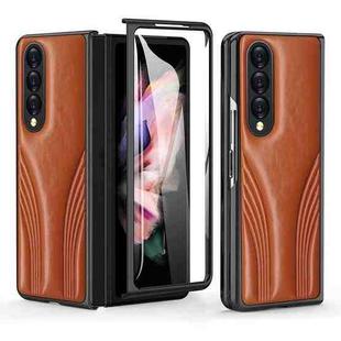For Samsung Galaxy Z Fold3 5G Embossed Folding Phone Case(Brown)
