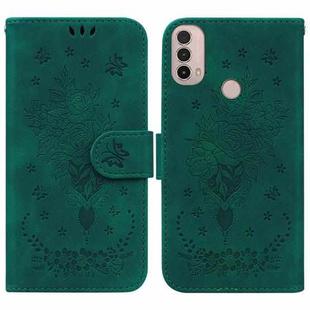 For Motorola Moto E20 / E30 / E40 Butterfly Rose Embossed Leather Phone Case(Green)