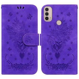 For Motorola Moto E20 / E30 / E40 Butterfly Rose Embossed Leather Phone Case(Purple)