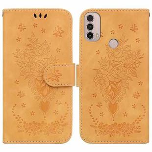 For Motorola Moto E20 / E30 / E40 Butterfly Rose Embossed Leather Phone Case(Yellow)