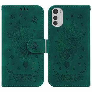 For Motorola Moto E32 Butterfly Rose Embossed Leather Phone Case(Green)