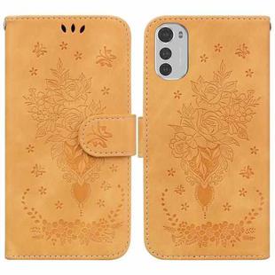 For Motorola Moto E32 Butterfly Rose Embossed Leather Phone Case(Yellow)