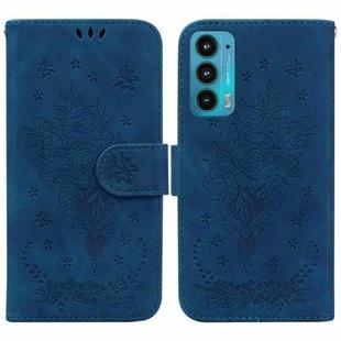 For Motorola Edge 20 Butterfly Rose Embossed Leather Phone Case(Blue)