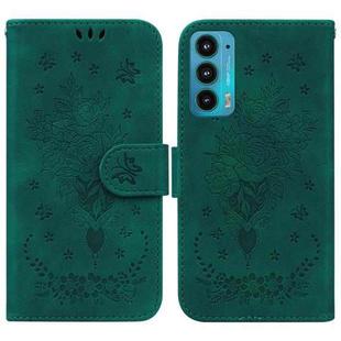 For Motorola Edge 20 Butterfly Rose Embossed Leather Phone Case(Green)