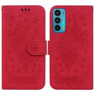 For Motorola Edge 20 Butterfly Rose Embossed Leather Phone Case(Red)