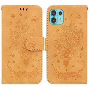 For Motorola Edge 20 Lite Butterfly Rose Embossed Leather Phone Case(Yellow)