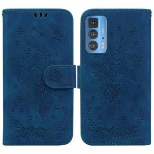 For Motorola Edge 20 Pro Butterfly Rose Embossed Leather Phone Case(Blue)