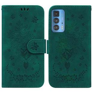 For Motorola Edge 20 Pro Butterfly Rose Embossed Leather Phone Case(Green)