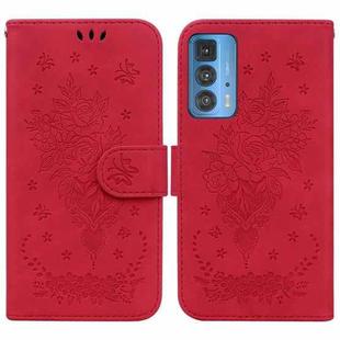 For Motorola Edge 20 Pro Butterfly Rose Embossed Leather Phone Case(Red)