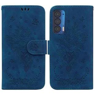 For Motorola Edge 2021 Butterfly Rose Embossed Leather Phone Case(Blue)