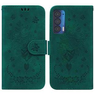 For Motorola Edge 2021 Butterfly Rose Embossed Leather Phone Case(Green)