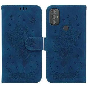 For Motorola Moto G Power 2022 Butterfly Rose Embossed Leather Phone Case(Blue)