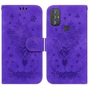 For Motorola Moto G Pure Butterfly Rose Embossed Leather Phone Case(Purple)