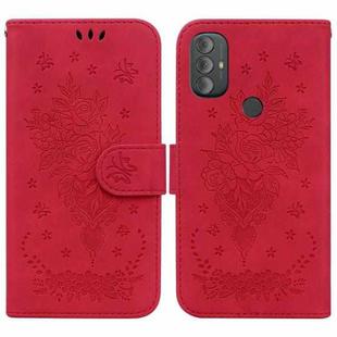 For Motorola Moto G Pure Butterfly Rose Embossed Leather Phone Case(Red)