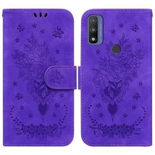 For Motorola Moto G9 Play / E7 Plus Butterfly Rose Embossed Leather Phone Case(Purple)