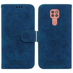 For Motorola Moto G9 Plus Butterfly Rose Embossed Leather Phone Case(Blue)
