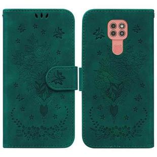 For Motorola Moto G9 Plus Butterfly Rose Embossed Leather Phone Case(Green)