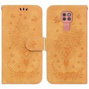 For Motorola Moto G9 Plus Butterfly Rose Embossed Leather Phone Case(Yellow)