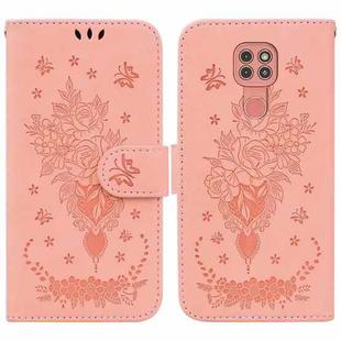 For Motorola Moto G9 Plus Butterfly Rose Embossed Leather Phone Case(Pink)