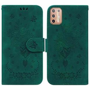 For Motorola Moto G30 / G10 / G20 Butterfly Rose Embossed Leather Phone Case(Green)