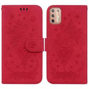 For Motorola Moto G30 / G10 / G20 Butterfly Rose Embossed Leather Phone Case(Red)