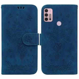 For Motorola Moto G31 / G41 Butterfly Rose Embossed Leather Phone Case(Blue)