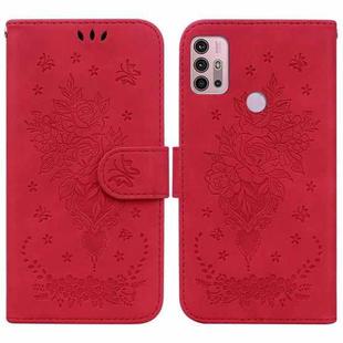 For Motorola Moto G31 / G41 Butterfly Rose Embossed Leather Phone Case(Red)