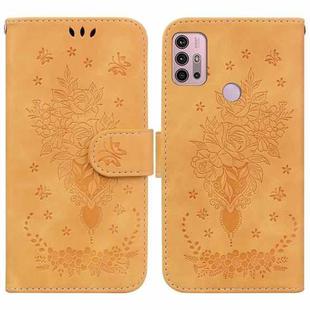 For Motorola Moto G31 / G41 Butterfly Rose Embossed Leather Phone Case(Yellow)