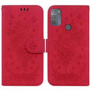 For Motorola Moto G50 Butterfly Rose Embossed Leather Phone Case(Red)