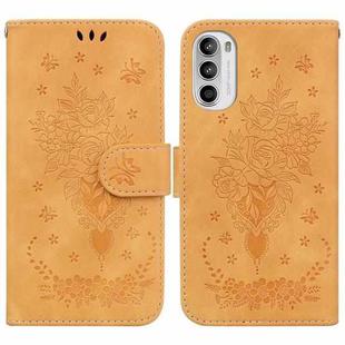 For Motorola Moto G52 Butterfly Rose Embossed Leather Phone Case(Yellow)