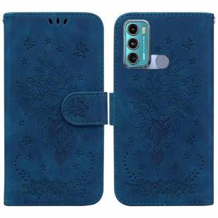 For Motorola Moto G60 / G40 Fusion Butterfly Rose Embossed Leather Phone Case(Blue)