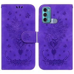 For Motorola Moto G60 / G40 Fusion Butterfly Rose Embossed Leather Phone Case(Purple)