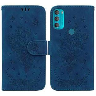 For Motorola Moto G71 Butterfly Rose Embossed Leather Phone Case(Blue)