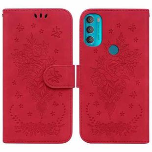 For Motorola Moto G71 Butterfly Rose Embossed Leather Phone Case(Red)