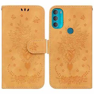 For Motorola Moto G71 Butterfly Rose Embossed Leather Phone Case(Yellow)