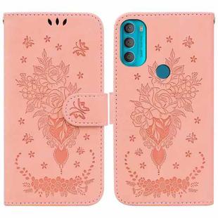 For Motorola Moto G71 Butterfly Rose Embossed Leather Phone Case(Pink)