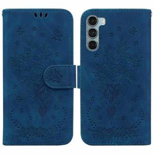 For Motorola Moto G200 5G / Edge S30 Butterfly Rose Embossed Leather Phone Case(Blue)