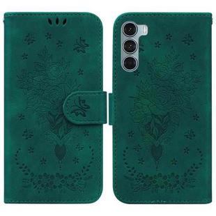 For Motorola Moto G200 5G / Edge S30 Butterfly Rose Embossed Leather Phone Case(Green)