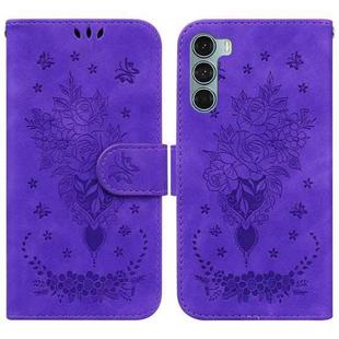 For Motorola Moto G200 5G / Edge S30 Butterfly Rose Embossed Leather Phone Case(Purple)