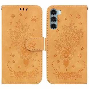 For Motorola Moto G200 5G / Edge S30 Butterfly Rose Embossed Leather Phone Case(Yellow)