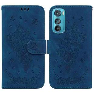 For Motorola Edge 30 Butterfly Rose Embossed Leather Phone Case(Blue)