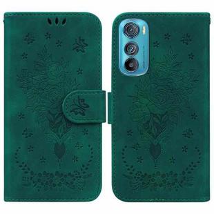 For Motorola Edge 30 Butterfly Rose Embossed Leather Phone Case(Green)
