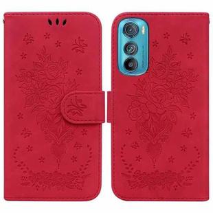 For Motorola Edge 30 Butterfly Rose Embossed Leather Phone Case(Red)