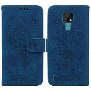 For Motorola Moto E7 Butterfly Rose Embossed Leather Phone Case(Blue)